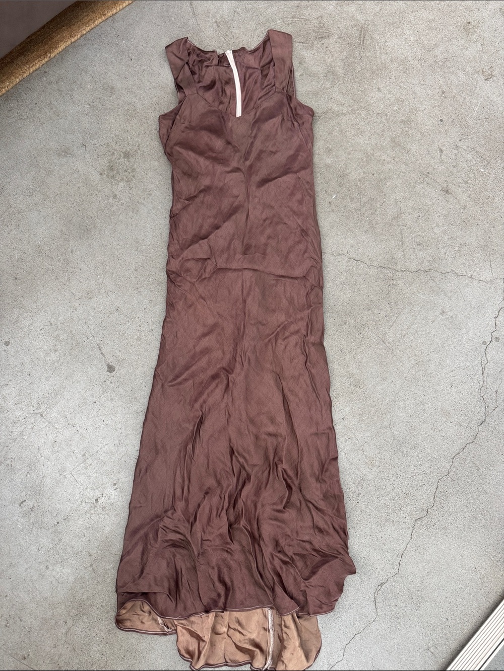 Sleeveless 100% silk Brown Maxi Dress with Subtle Sheen